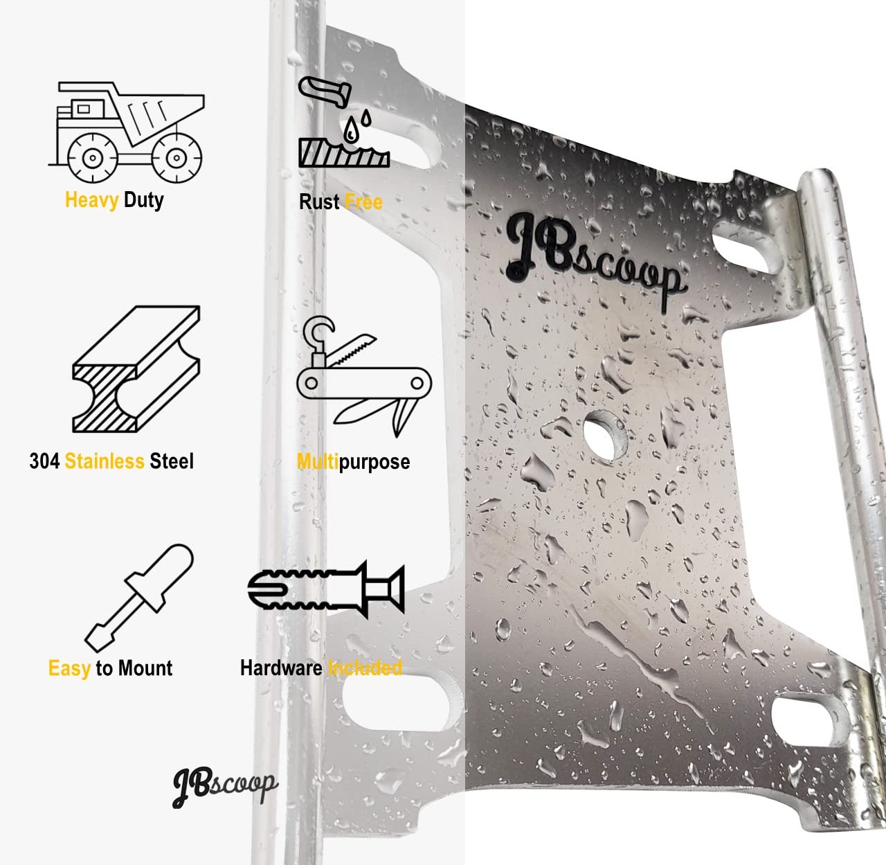 JBscoop versatile hanger stores hoses, cords, or leads in workshop.