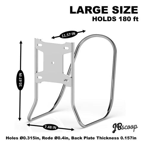 JBscoop wall-mounted hose rack displayed with attached screws for easy installation.