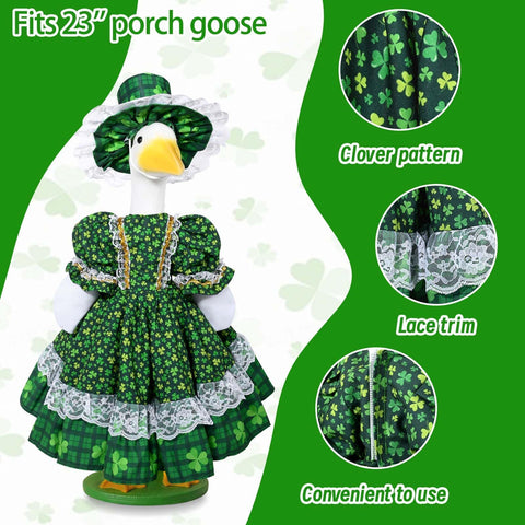 JcHrmers Irish clover floral skirt and hat add festive porch charm.