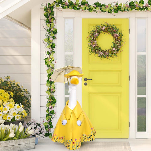 JcHrmers 23-inch lawn geese fit with a stylish rainwear ensemble.