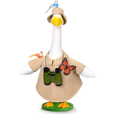 JcHrmers bird watching goose outfit on goose enhances garden charm.