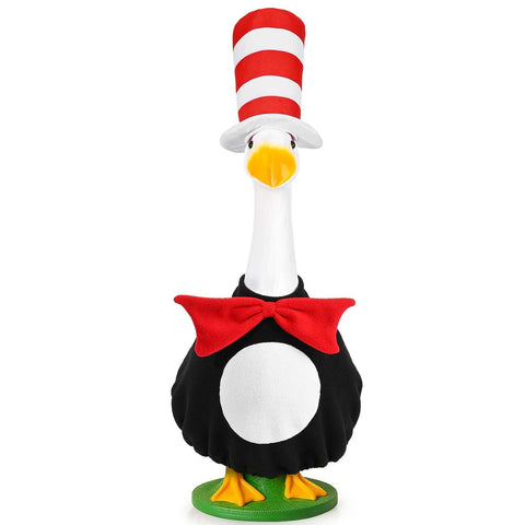 JcHrmers cat porch goose outfit with red white striped hat for World Book Day decor