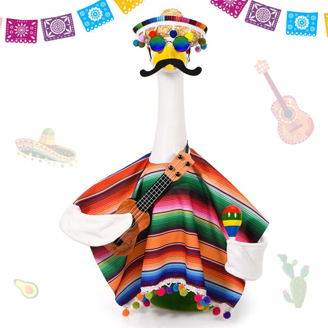 JcHrmers Cinco de Mayo goose outfit with sombrero for outdoor porch decor.