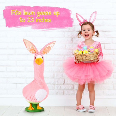 JcHrmers fluffy bunny suit fits 23-inch geese for easy decorating.