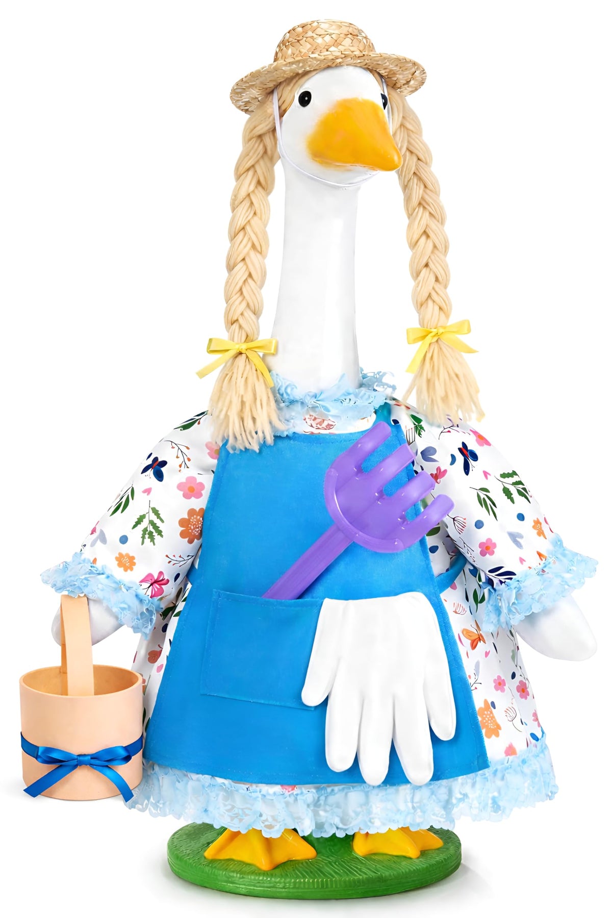 JcHrmers Gardener Goose Outfit with straw hat and wig for porch décor