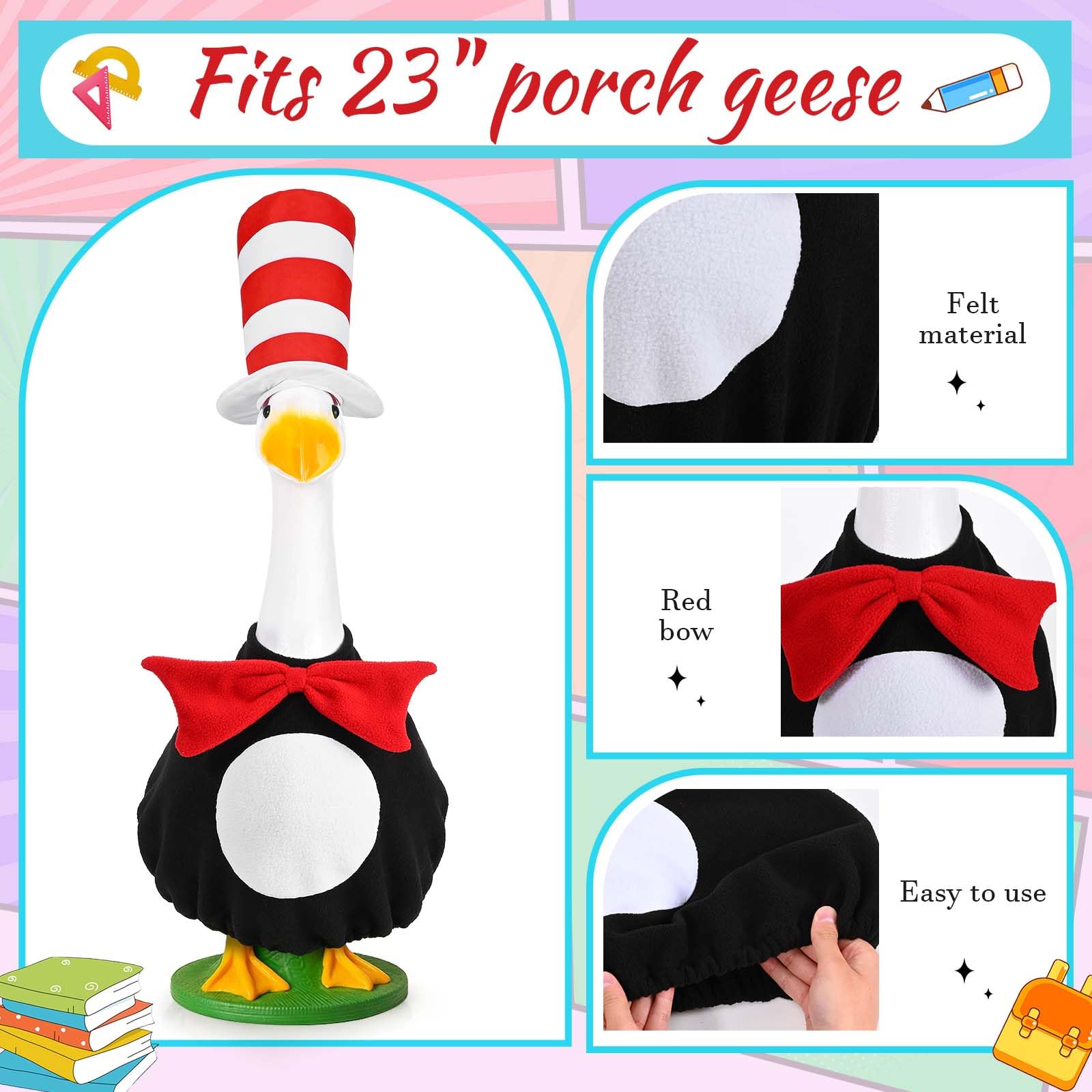JcHrmers goose dress with red bow enhances outdoor garden displays