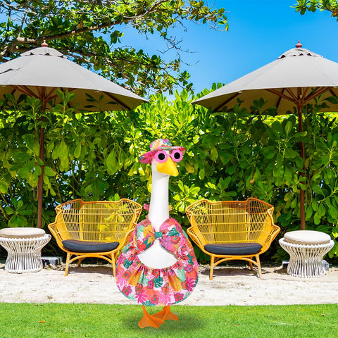 JcHrmers garden display with goose outfit creates summer charm