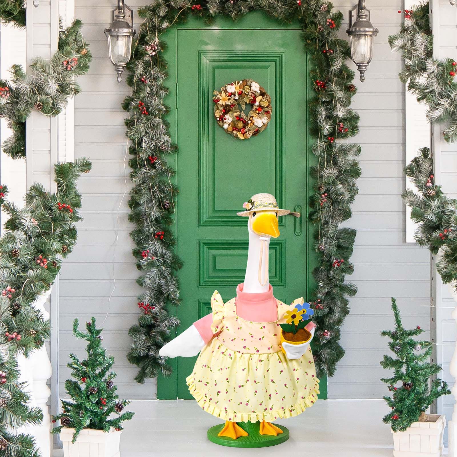 JcHrmers versatile indoor or outdoor goose outfit for porch or garden.
