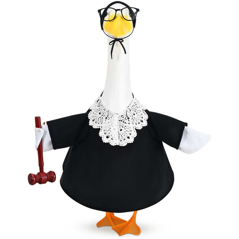 JcHrmers Justice Goose Outfit with hammer on display for yard decor