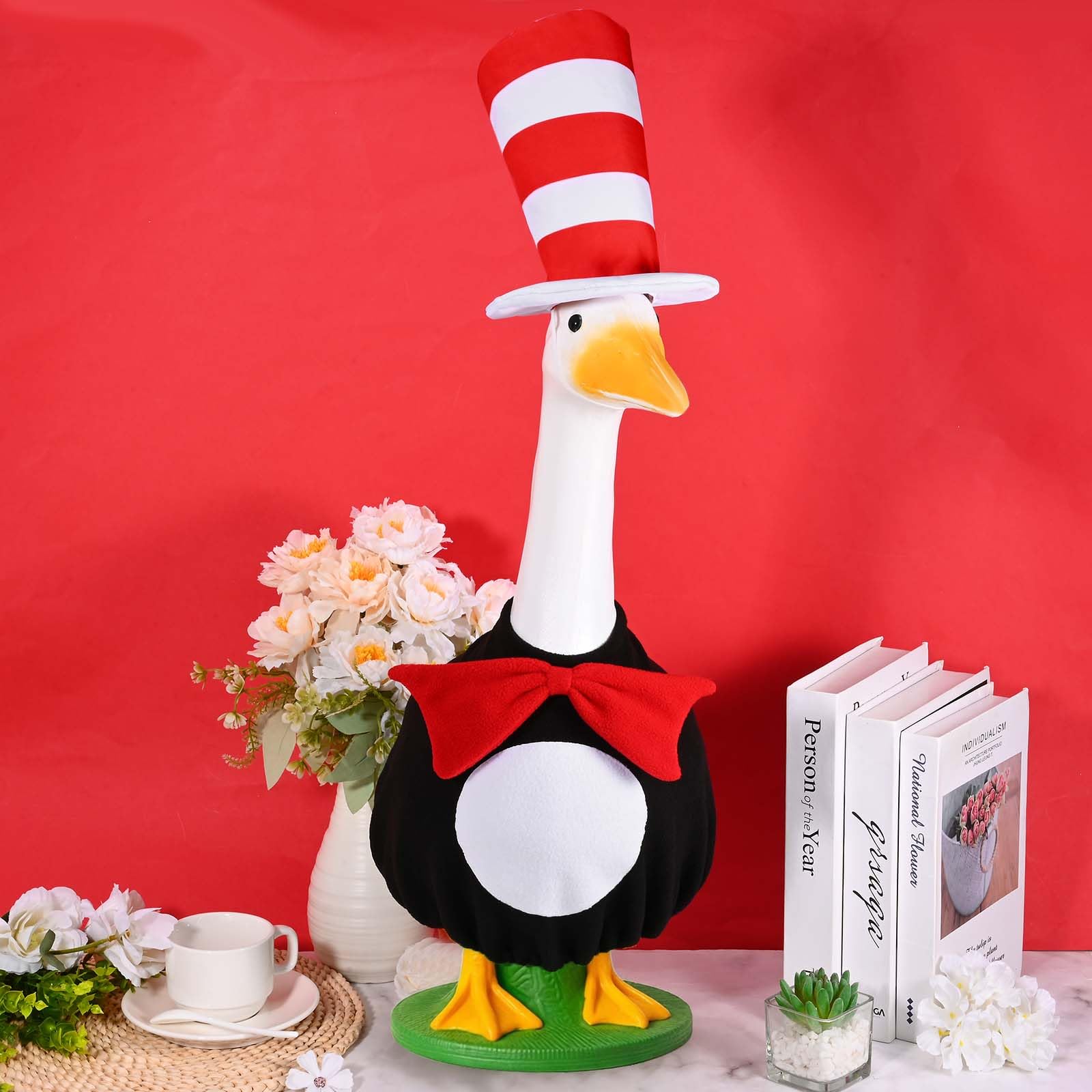 JcHrmers outdoor garden goose costume in yard display