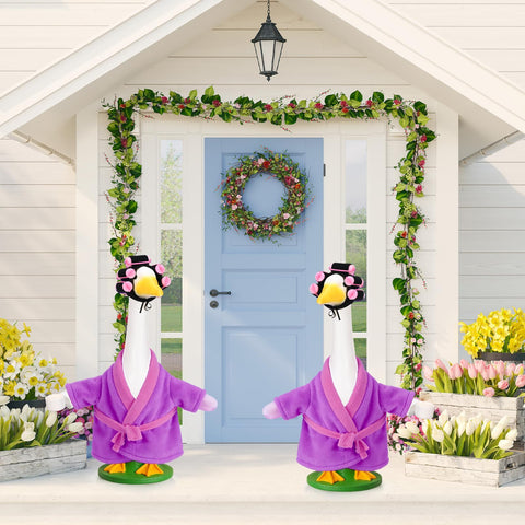 JcHrmers porch goose outfit secures a snug fit for 23-inch outdoor statues.