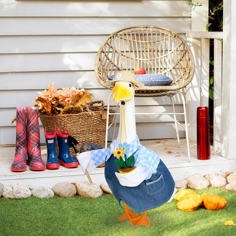 Seasonal garden decor goose enhances yard ambiance