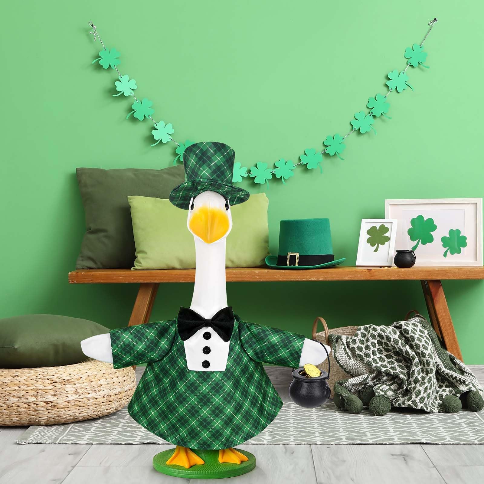 Complete accessory set includes hat, bow tie, and pot of gold