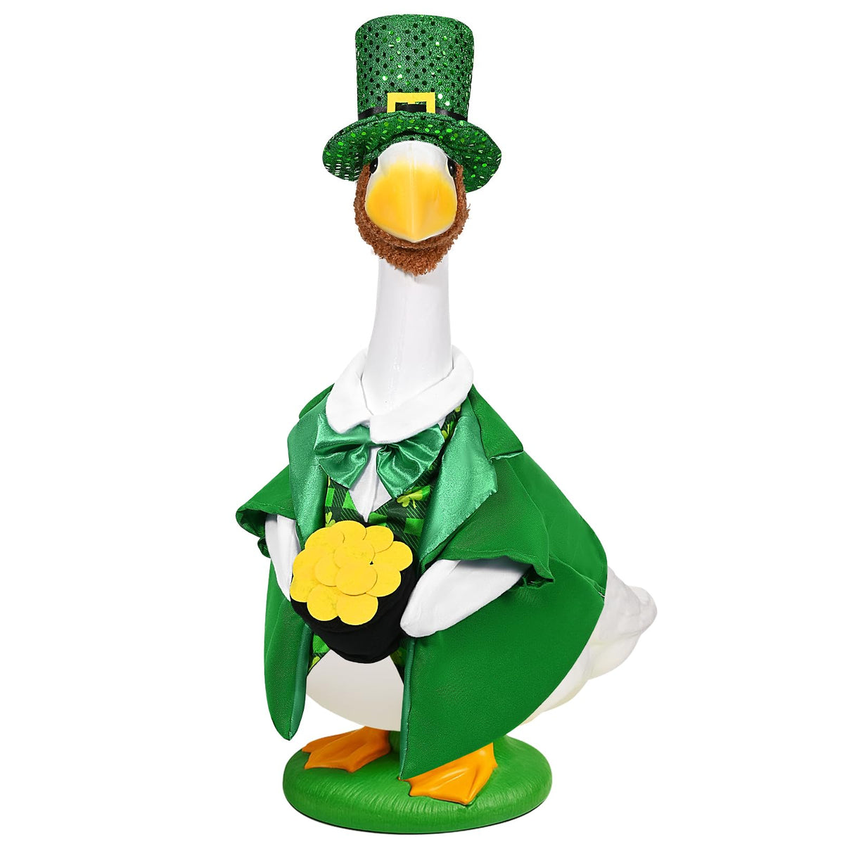 JcHrmers St Patrick's hat on a 23-inch goose for festive porch decor