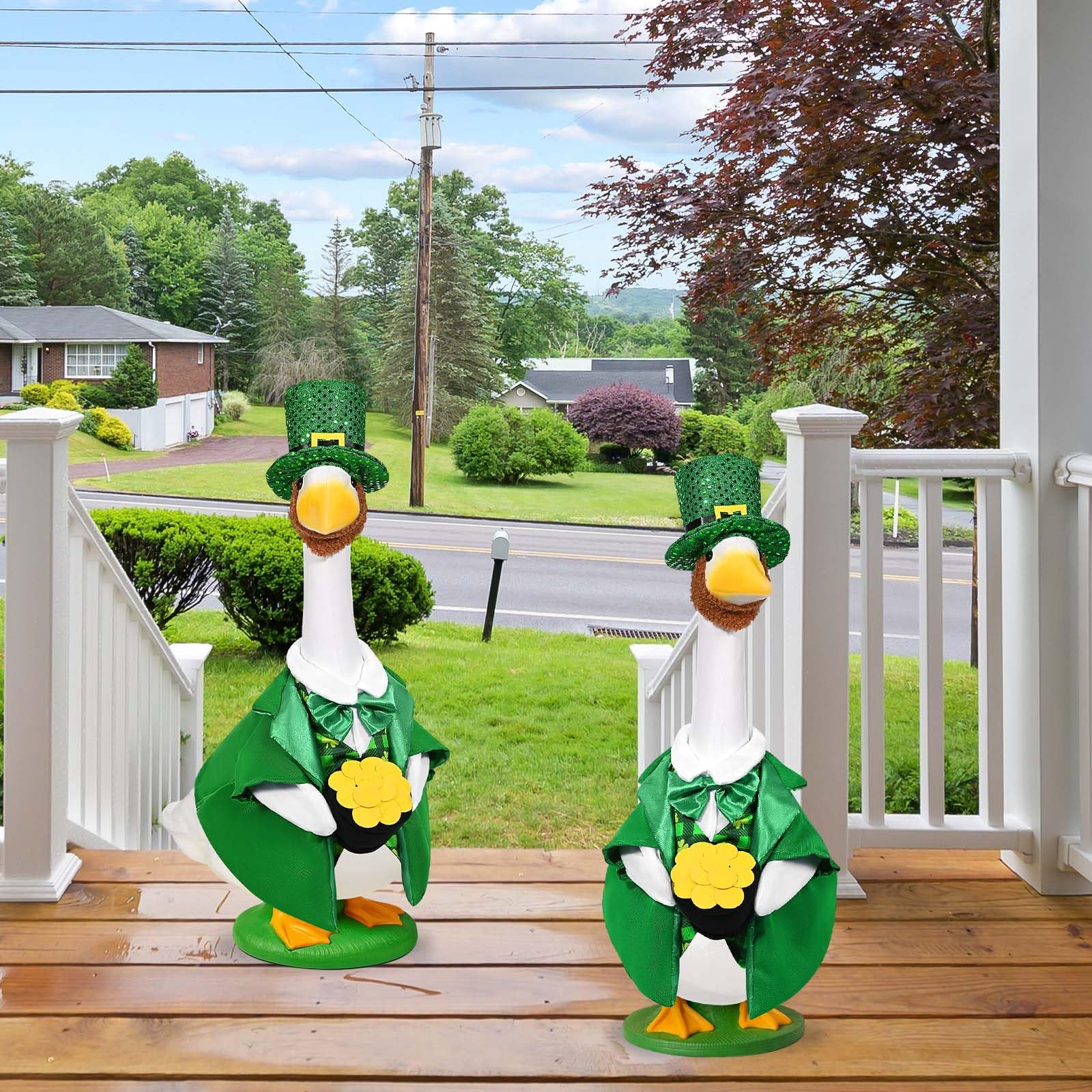 23-inch goose statue wearing the outfit creates a charming yard focal point