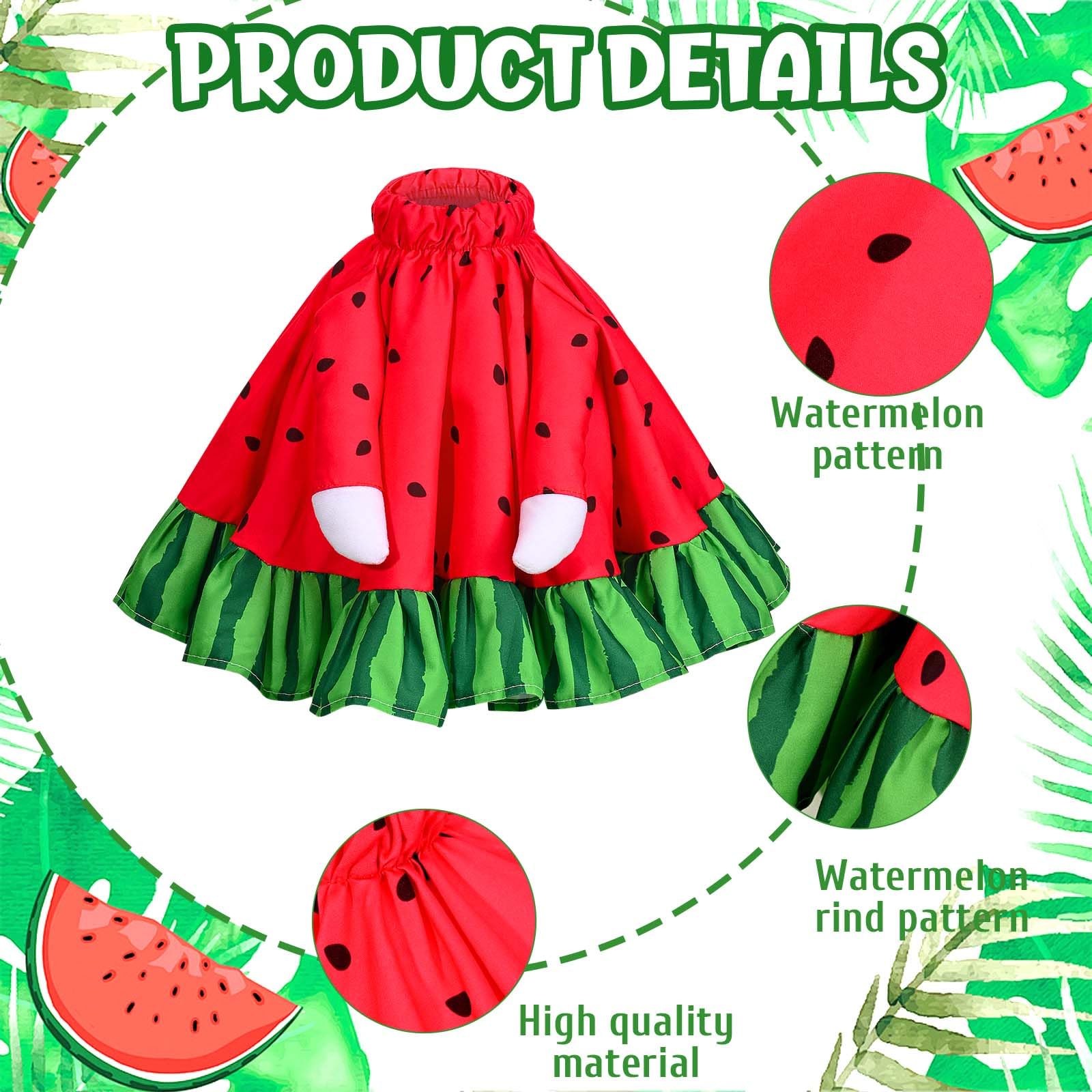 Close-up of frilled hat and watermelon dress on a goose statue
