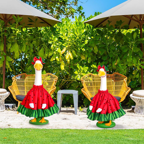 Porch decor with the watermelon goose outfit for garden charm