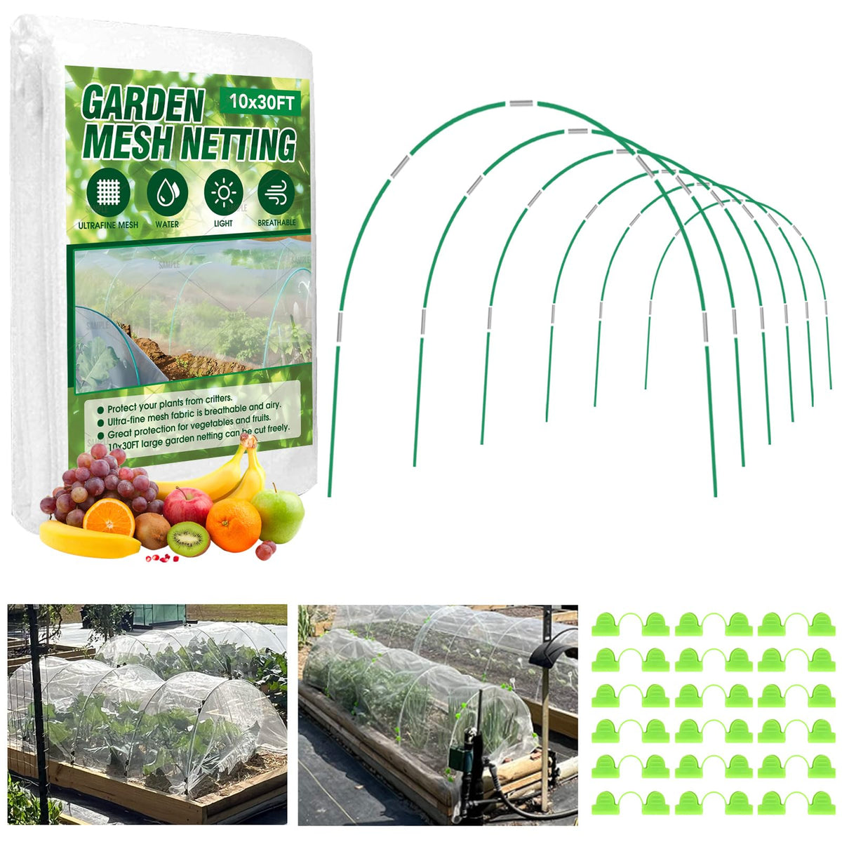 JCKHXG garden netting kit shields crops from pests while letting sun reach.