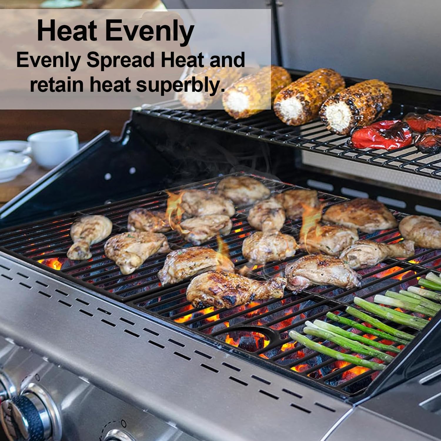JCLMER professional-grade cast iron grate delivering restaurant-style sear marks.
