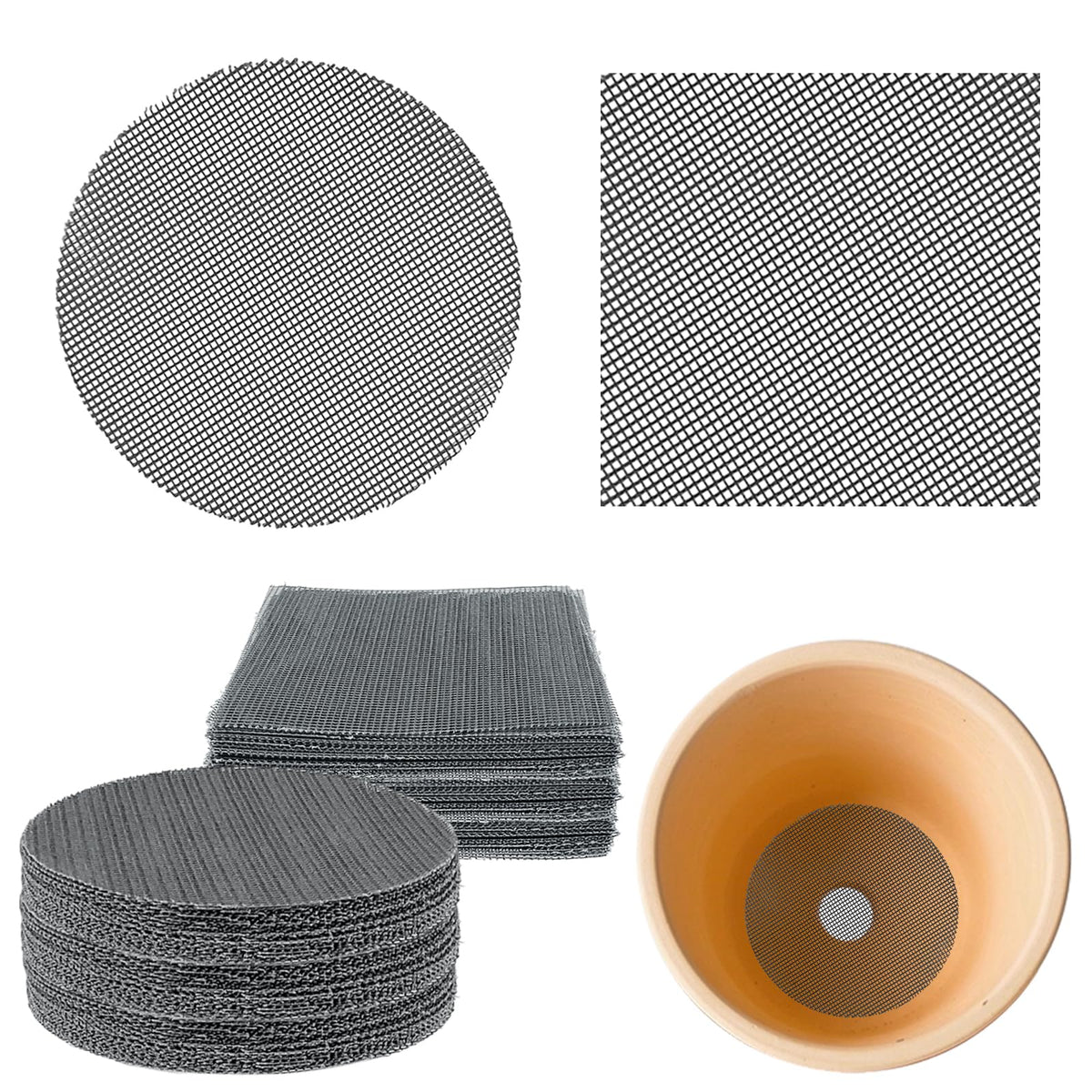 JDBZYDM round pot mesh pad fits 10 cm opening for soil retention and drainage.