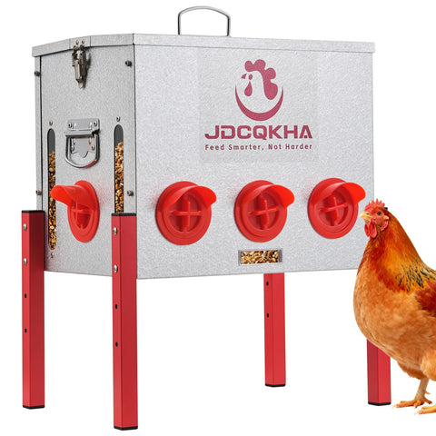 JDCQKHA 55lb feeder with front window for quick feed level checks.