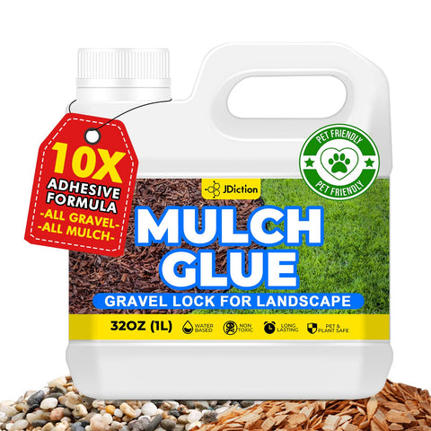 JDiction Mulch Glue bottle pour shows quick application for secure mulch