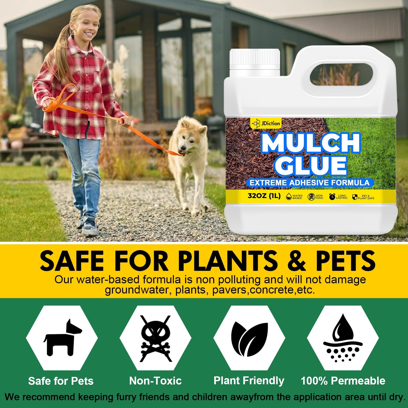 JDiction Mulch Glue dries clear for a neat, natural-looking finish