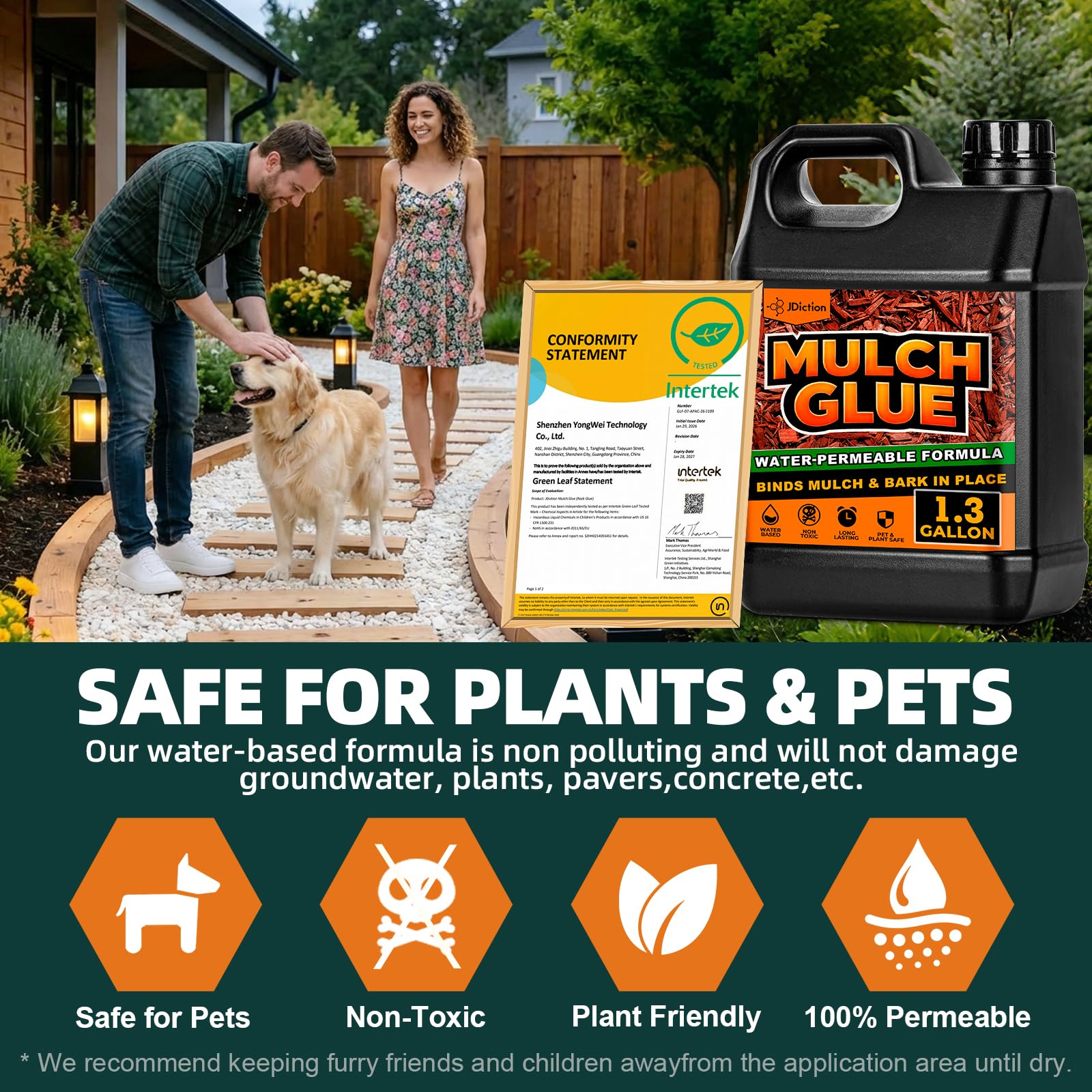 JDiction Mulch Glue drying clear shows natural landscape finish.