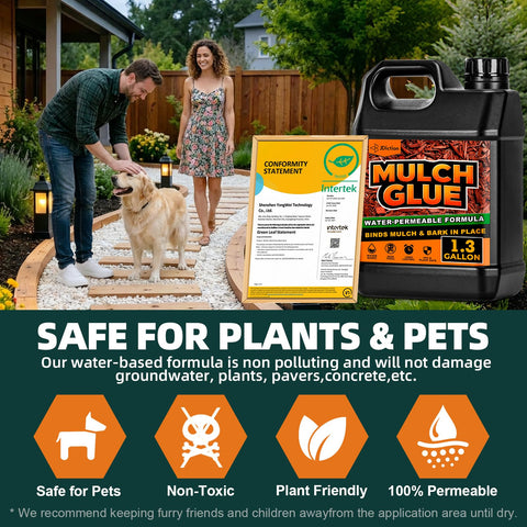 JDiction Mulch Glue drying clear shows natural landscape finish.