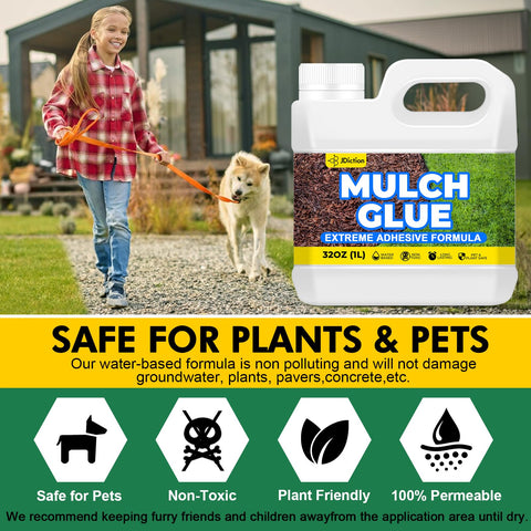 JDiction Mulch Glue spread over rough terrain for secure ground cover.