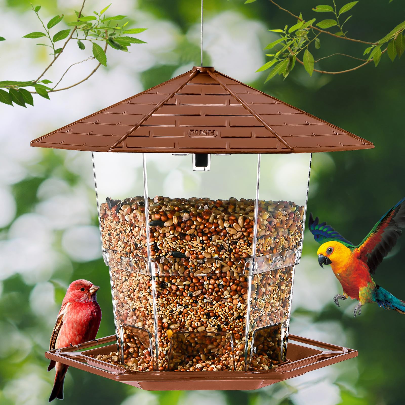 Jealoeur brown plastic bird feeder shows durable construction