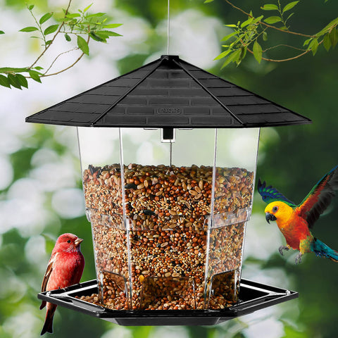Jealoeur bird feeder top-latch lid for quick refills and maintenance.