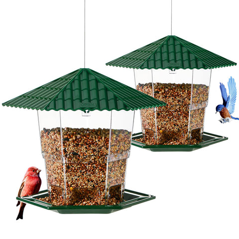 Jealoeur bird feeder with open lid for quick filling and cleaning.