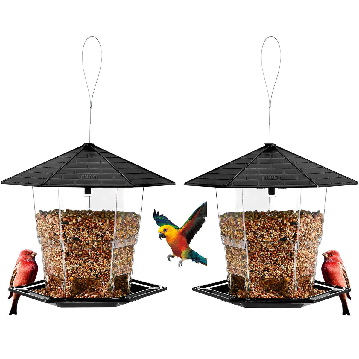 Jealoeur outdoor hanging bird feeder with lid for easy filling.