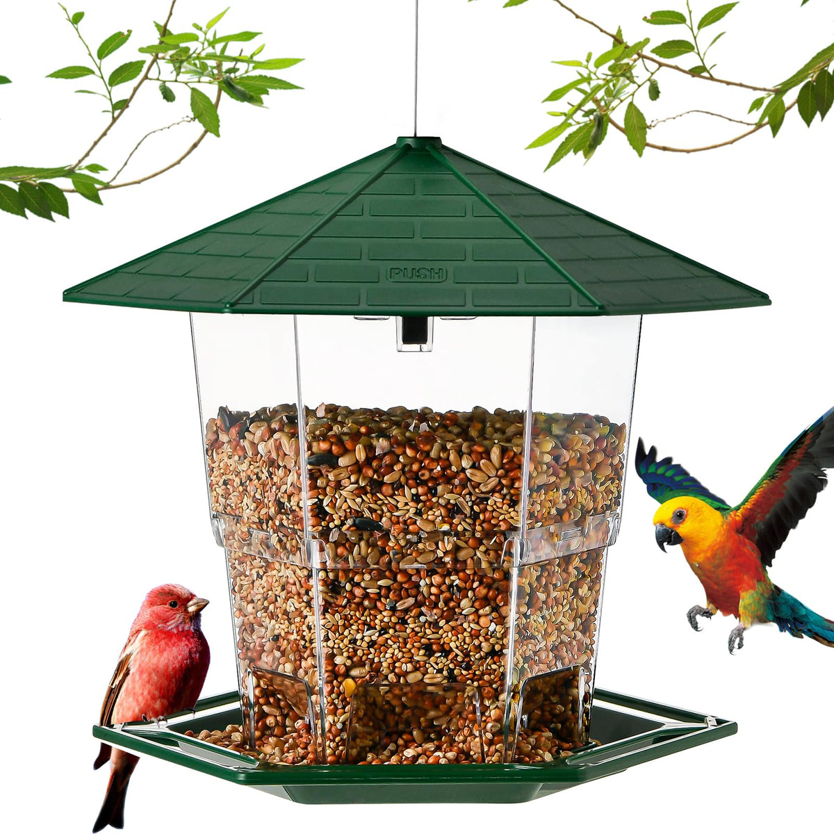 Jealoeur bird feeder hanging outdoors to attract wild birds.