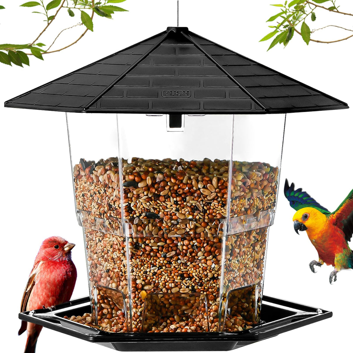 Jealoeur outdoor bird feeder with retractable design for easy filling and cleaning.