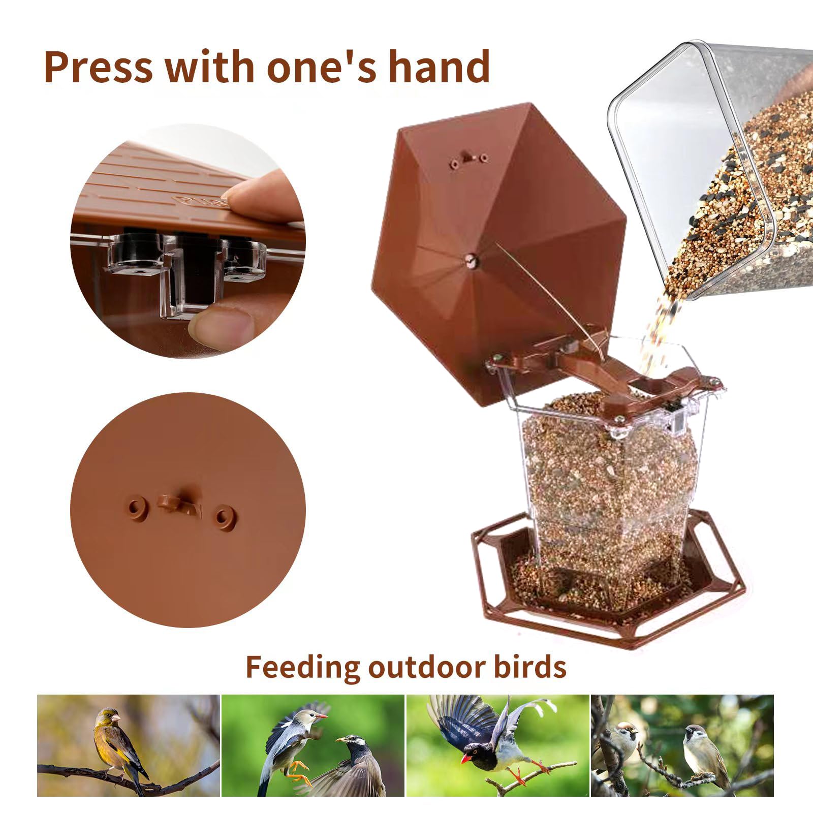 Jealoeur bird feeder top view highlights lid and design