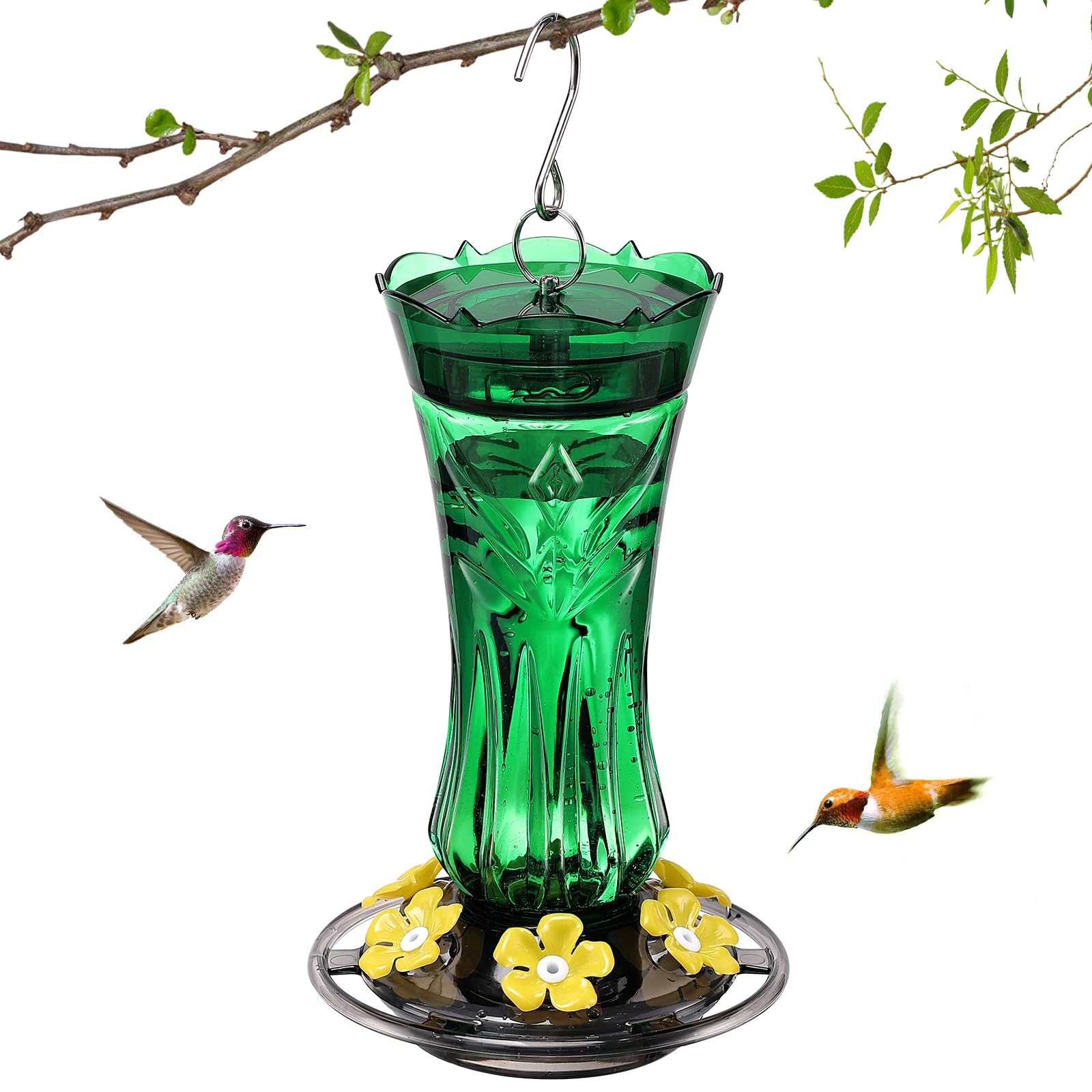 Jealoeur hummingbird feeder 18oz 6 ports for multiple birds at once.