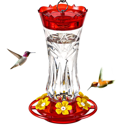 Jealoeur hummingbird feeder with 18 oz clear body for easy viewing.