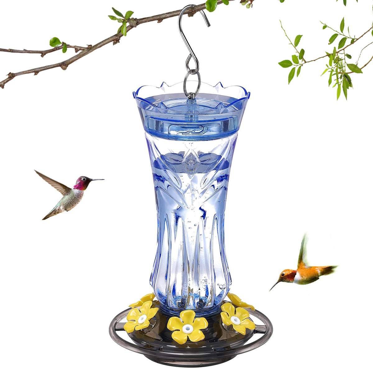 Jealoeur hummingbird feeder with a 360-degree view for easy backyard watching.
