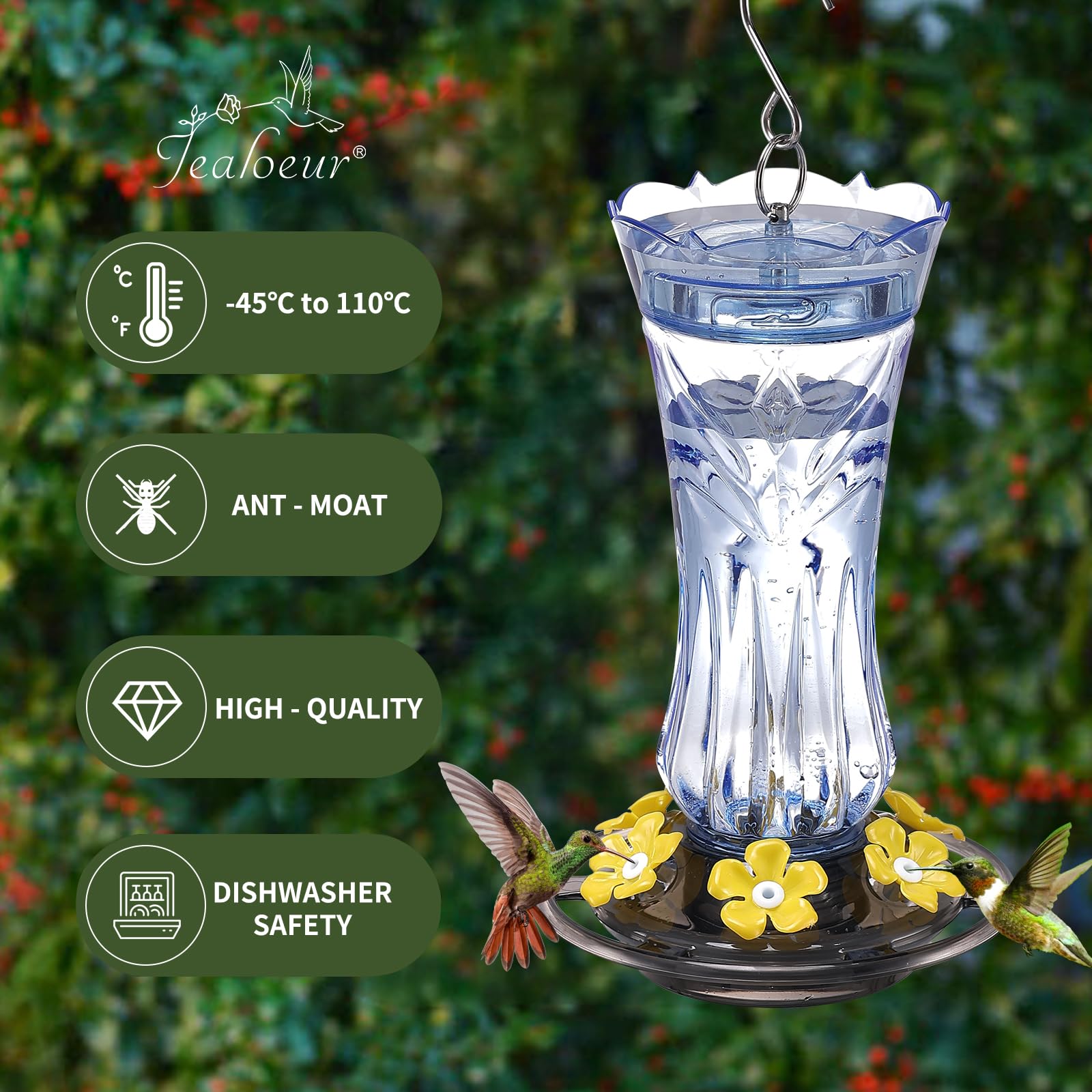 Compact Jealoeur feeder showing a 5.9 inch diameter and 9.8 inch height.