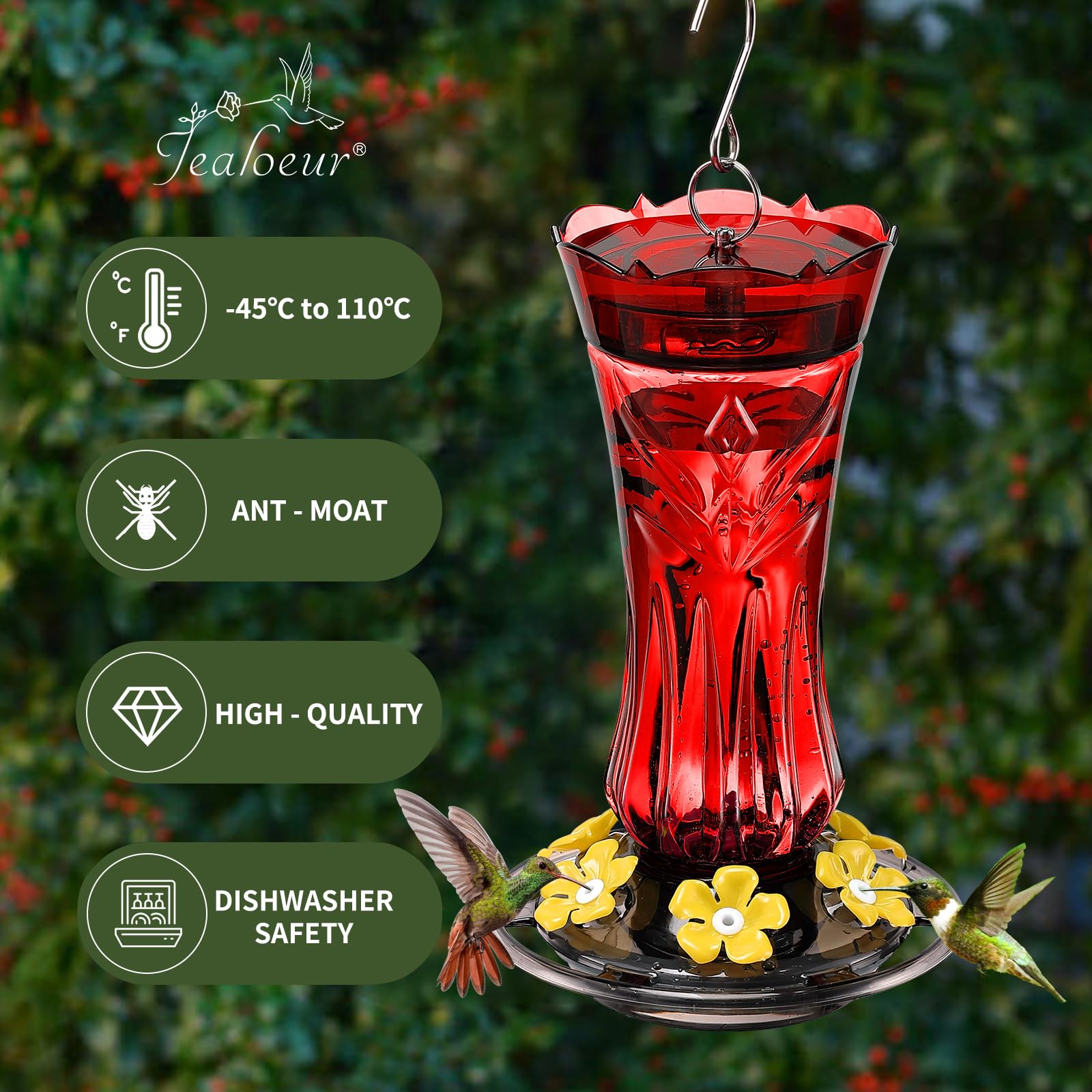 Jealoeur hummingbird feeder 3mm mouth deters intruders for steady nectar flow