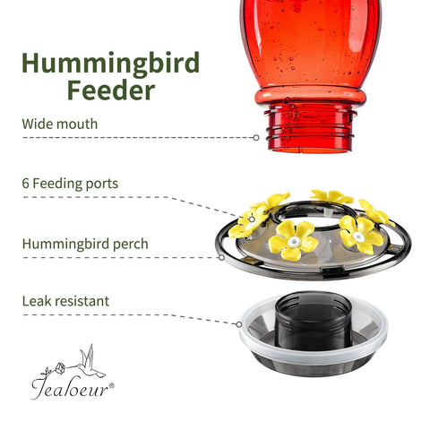 Jealoeur hummingbird feeder easy-fill design with bottom rotation for refills.