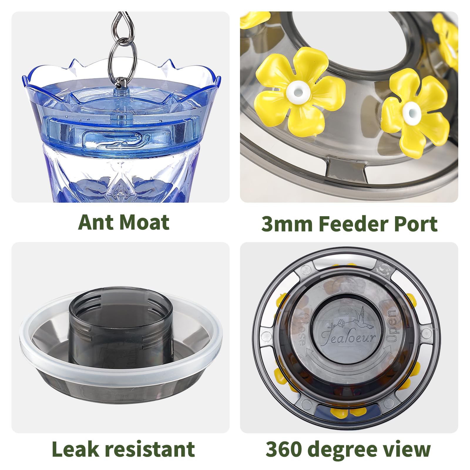 Easy to fill and clean Jealoeur hummingbird feeder for busy gardeners.