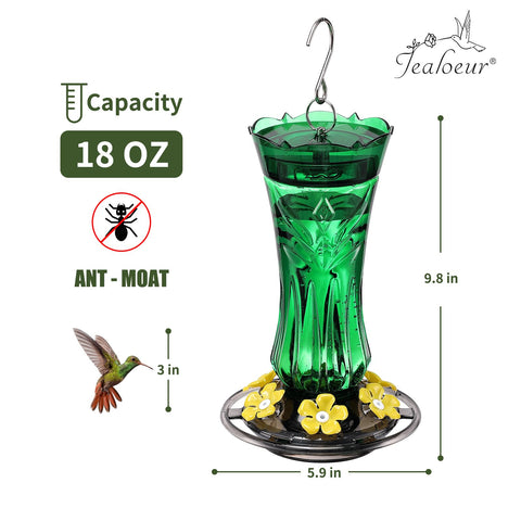 Jealoeur hummingbird feeder built-in ant moat keeps nectar clean.