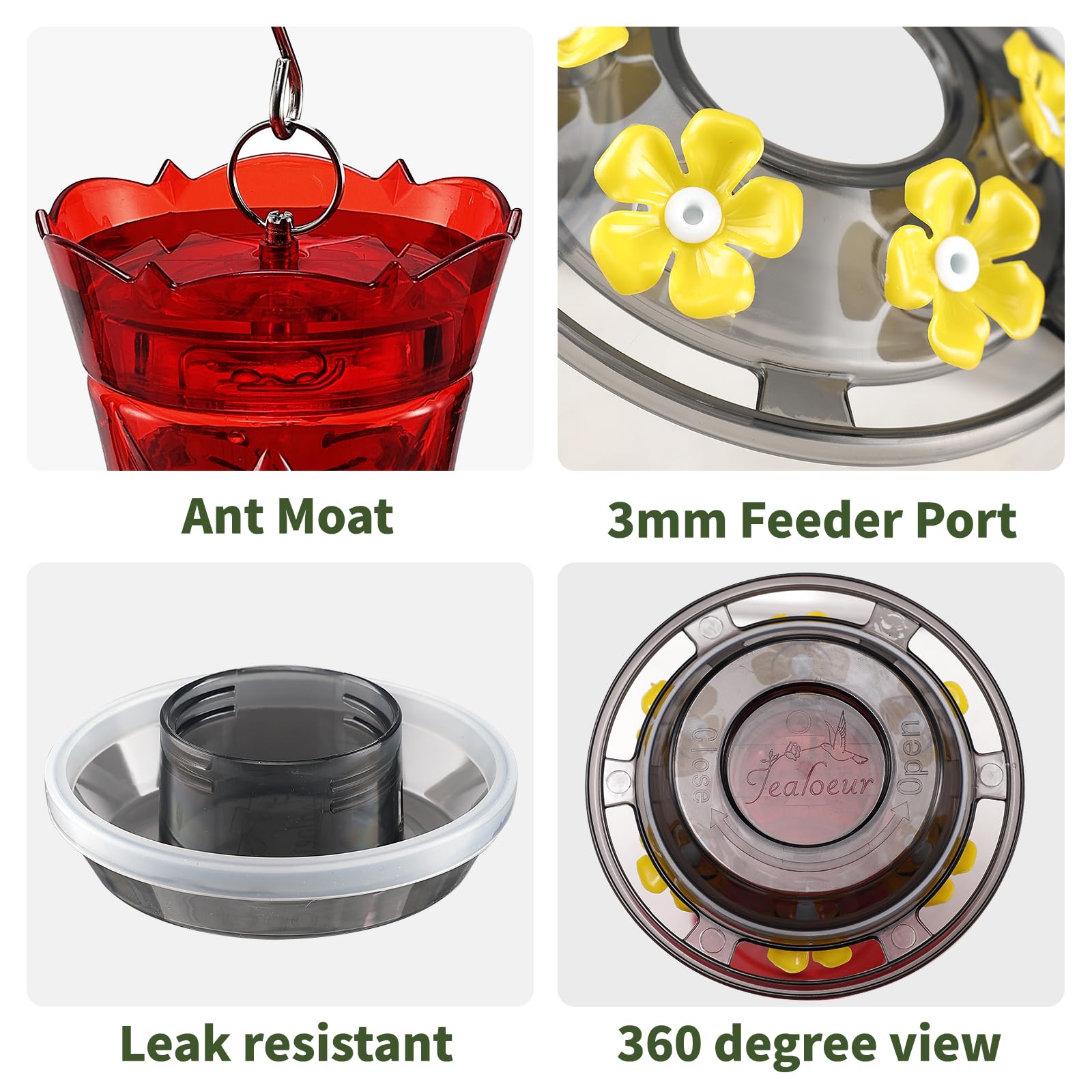 Jealoeur hummingbird feeder measures 5.9 in diameter by 9.8 in tall