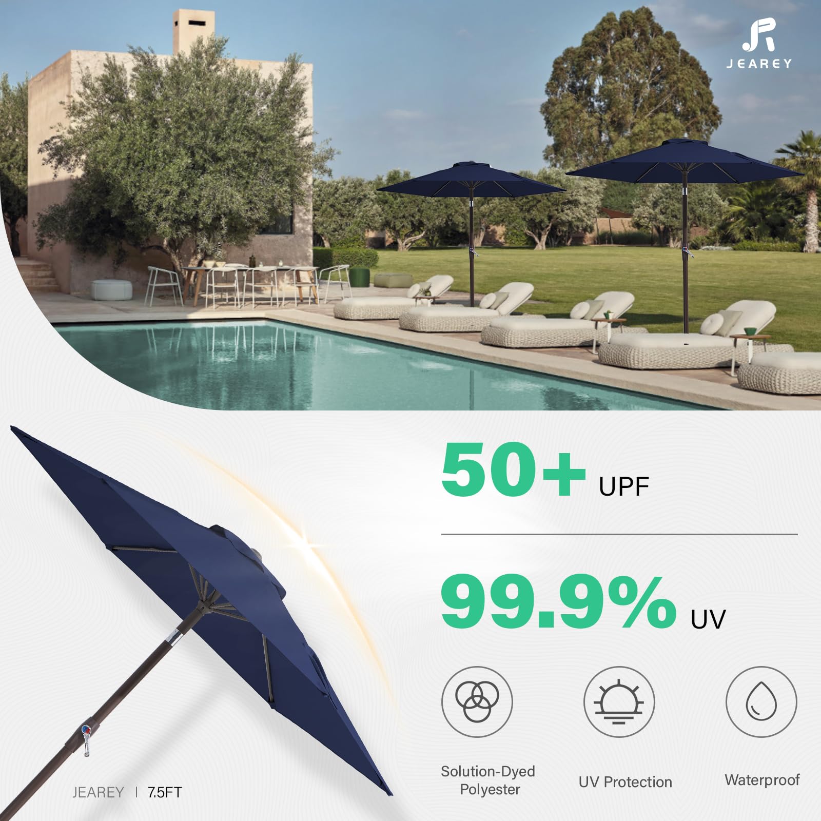 JEAREY 7.5ft 6-ribs design supports sturdy outdoor shade.