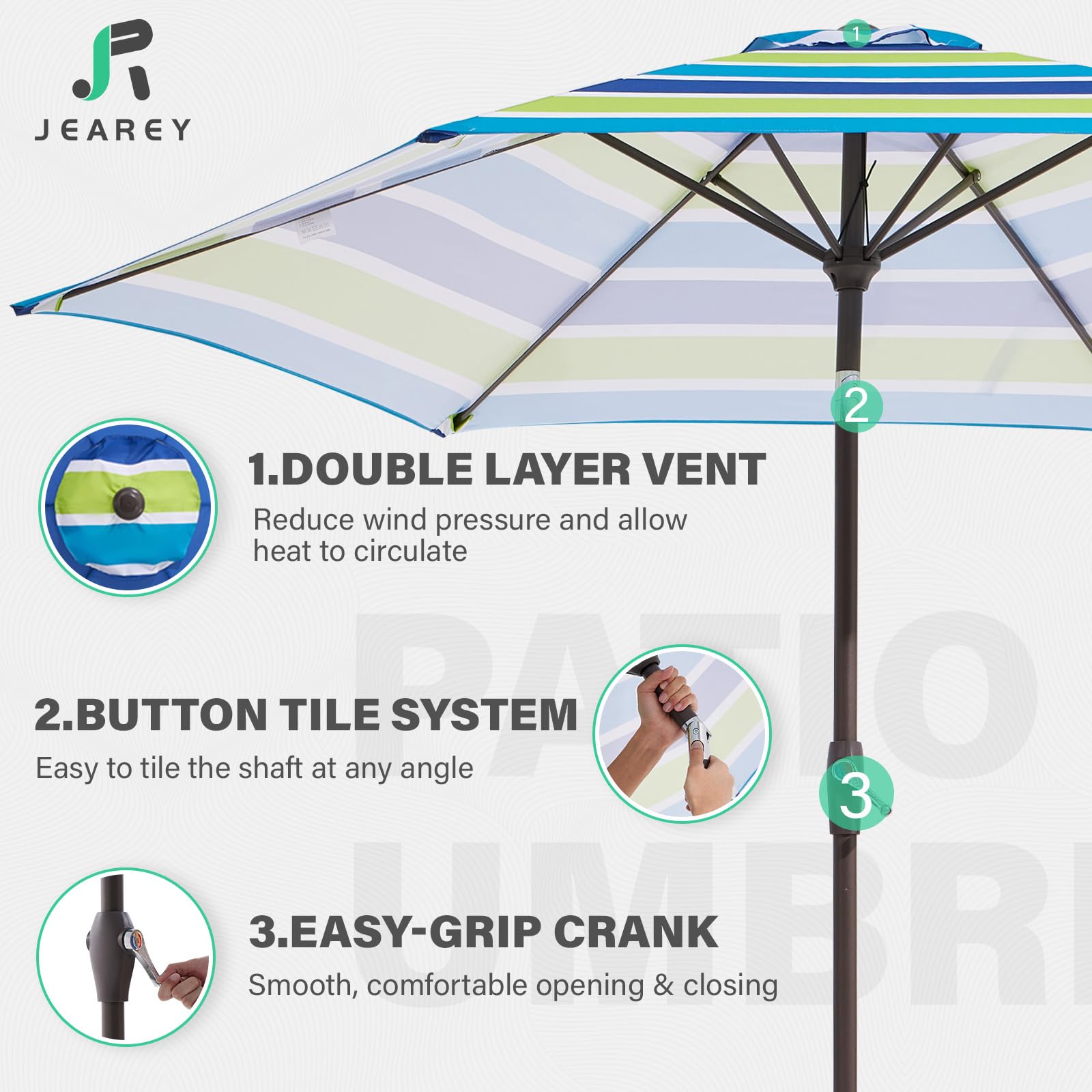JEAREY 7.5ft diameter canopy shading a table of 2–4.