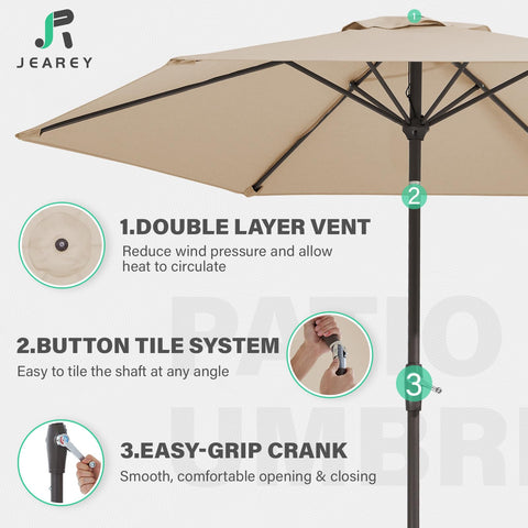 JEAREY 7.5ft patio umbrella six-ribs provide sturdy shade support