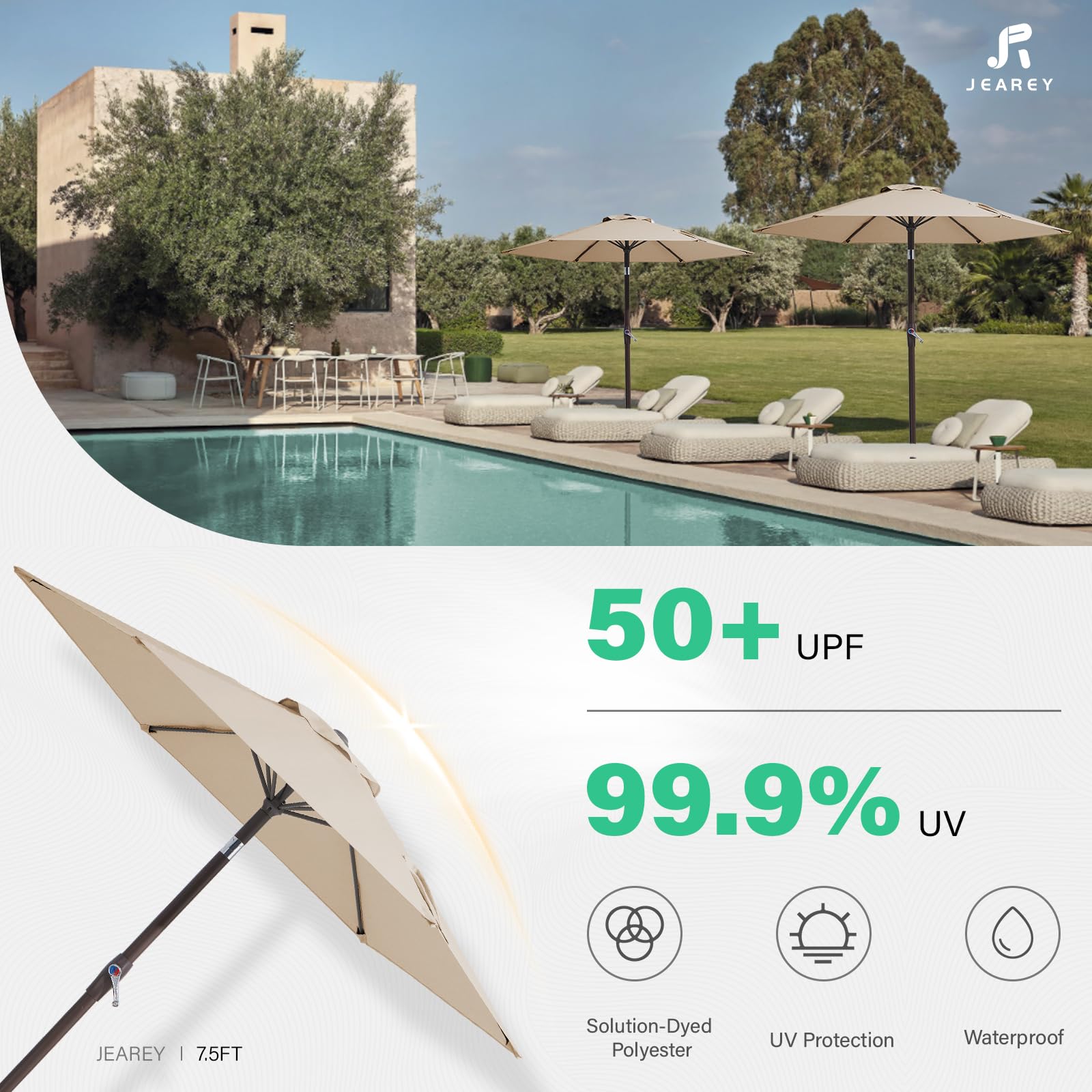 JEAREY 7.5ft patio umbrella wind-vent enhances stability in breezes